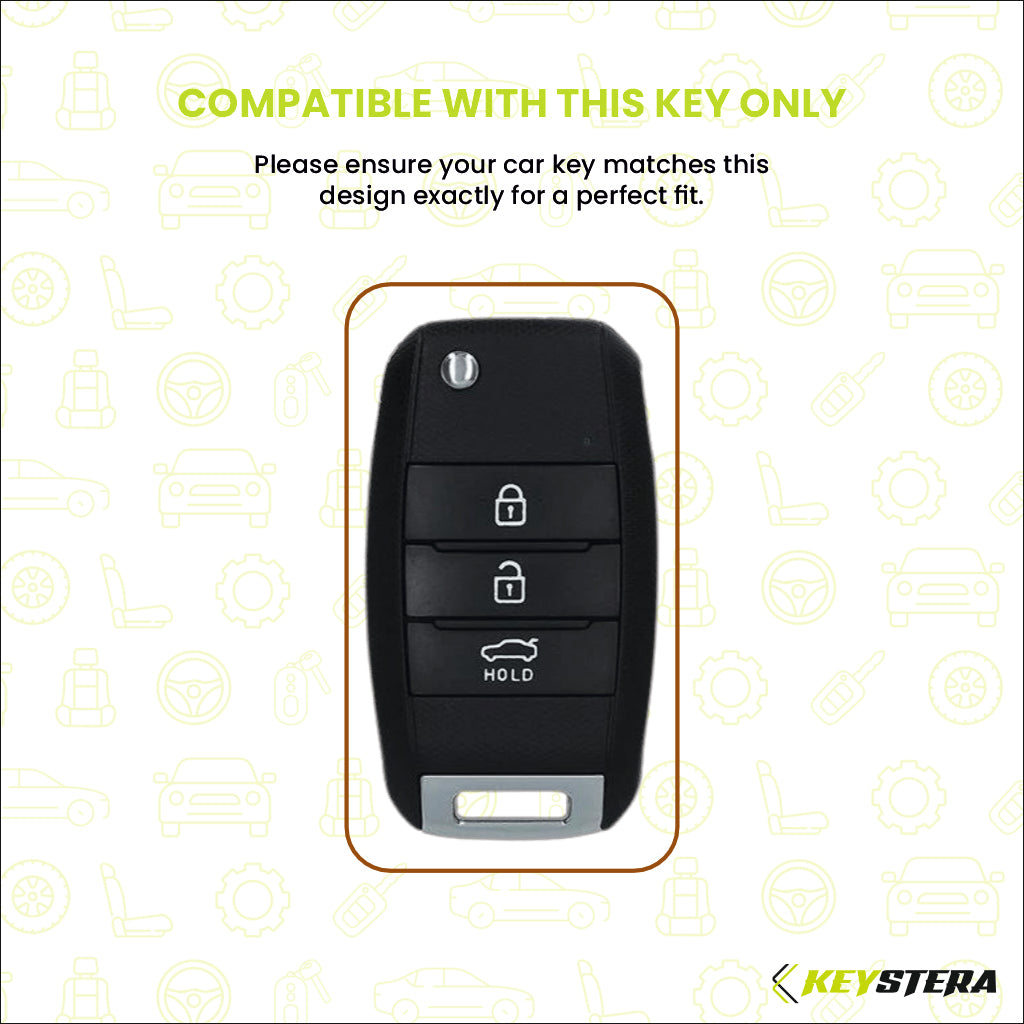 Metal Leather Brown Car Key Cover Compatible For Kia Seltos, Kia Sonet,Kia Carens (3 Button Flip Key)
