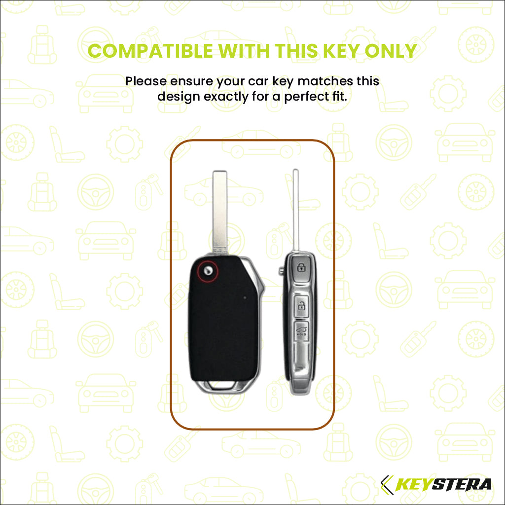 Metal Leather Brown Car Key Cover Compatible For kia : Seltos, Sonet, Carens, Carens Clavis  (3 Button Flip Key)
