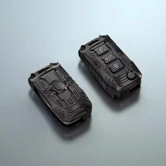 Metal Transformer Key Cover Compatible For Skoda : Octavia, Fabia, Laura, Superb, Rapid, Yeti & Volkswagen : Polo, Vento, Jetta, Ameo (3 Button Flip Key)