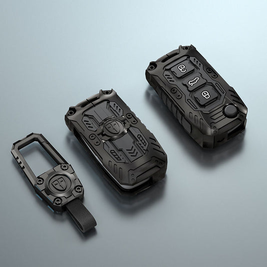 Metal Transformer Key Cover Compatible For Skoda : Octavia, Fabia, Laura, Superb, Rapid, Yeti & Volkswagen : Polo, Vento, Jetta, Ameo (3 Button Flip Key)