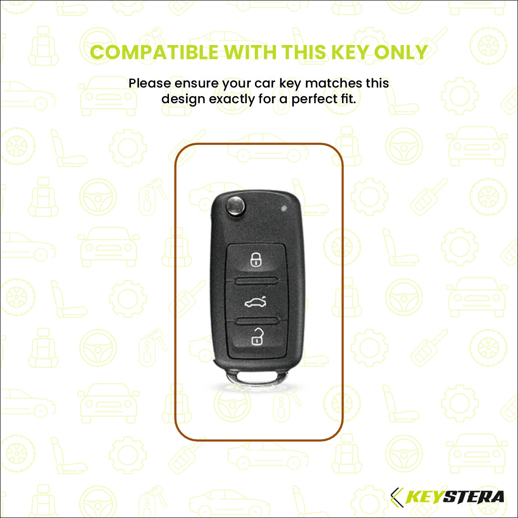 Metal Silicone Car Key Cover Compatible For Skoda : Octavia, Fabia, Laura, Superb, Rapid, Yeti & Volkswagen : Polo, Vento, Jetta, Ameo (3 Button Flip Key)