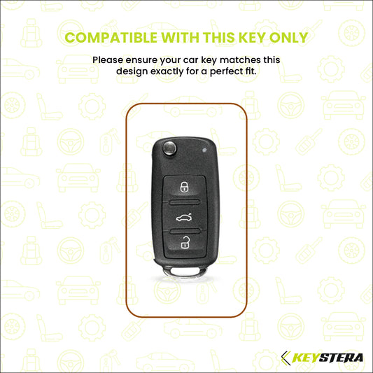 Metal Leather Brown Car Key Cover Compatible For Skoda : Octavia, Fabia, Laura, Superb, Rapid, Yeti & Volkswagen : Polo, Vento, Jetta, Ameo (3 Button Flip Key)