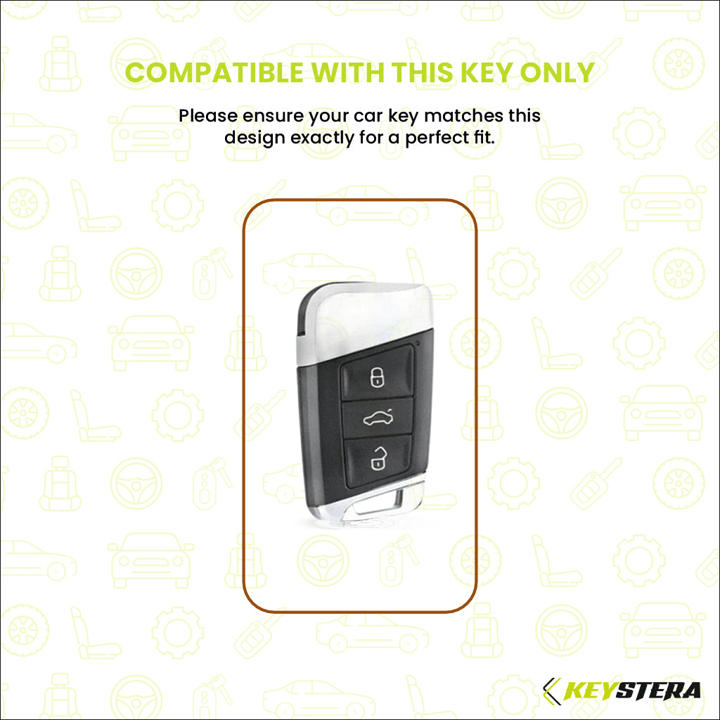 Metal Silicone Car Key Cover Compatible For Skoda Kushaq | Superb | Kodiaq | Slavia | Volkswagen Tiguan | Virtus 3 Button Smart Key