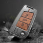 Metal Leather Brown Key Cover Compatible For Skoda Kushaq | Skoda Kodiaq | Skoda Slavia | Octavia | Volkswagen Tiguan | Volkswagen Virtus | New Polo | New Vento
