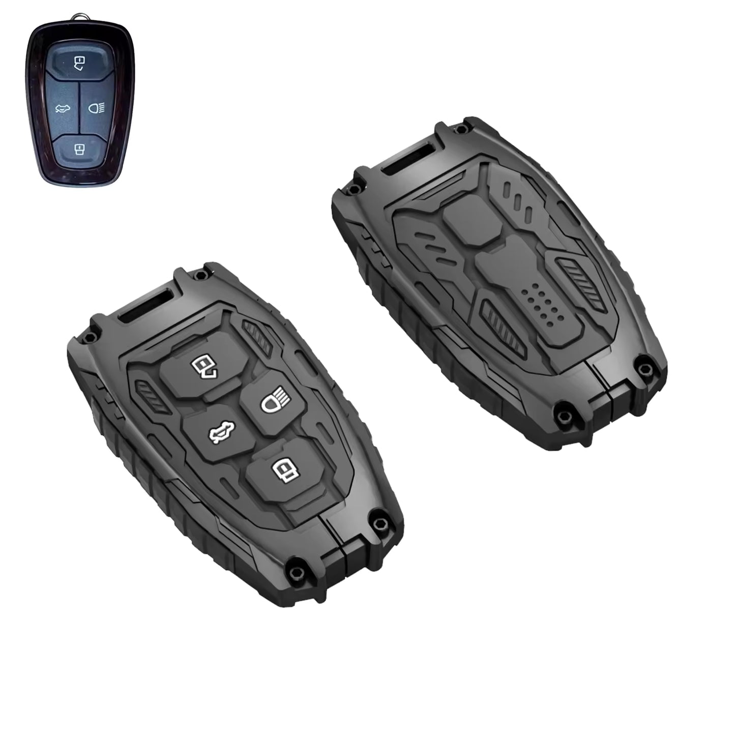 Luxury Waterproof Transformer Metal Car Key Cover For Tata: Nexon, Harrier,Tiago, Tigor BS6, Tigor EV, Safari 2021, Altroz, Safari Gold, Gravitas, Punch (4 button smart key)