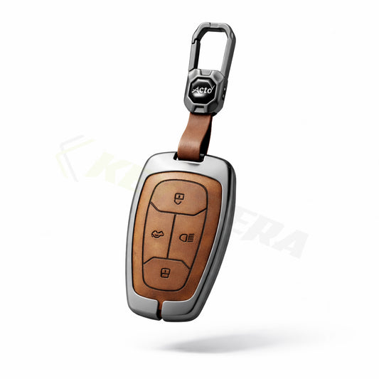 Metal Leather Brown Car Key Cover Compatible For Tata: Nexon, Harrier,Tiago, Tigor BS6, Tigor EV, Safari 2021, Altroz, Safari Gold, Gravitas, Punch