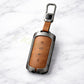 Metal Leather Brown Car Key Cover Compatible For Tata Sierra 2025, Curvv, Curvv EV (4 Button Smart Key)