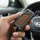 Metal Leather Brown Car Key Cover For Toyota: Innova Crysta, Corolla Altis. (3 button flip key)