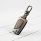 Metal Leather Brown Car Key Cover For Toyota: Innova Crysta, Corolla Altis. (3 button flip key)