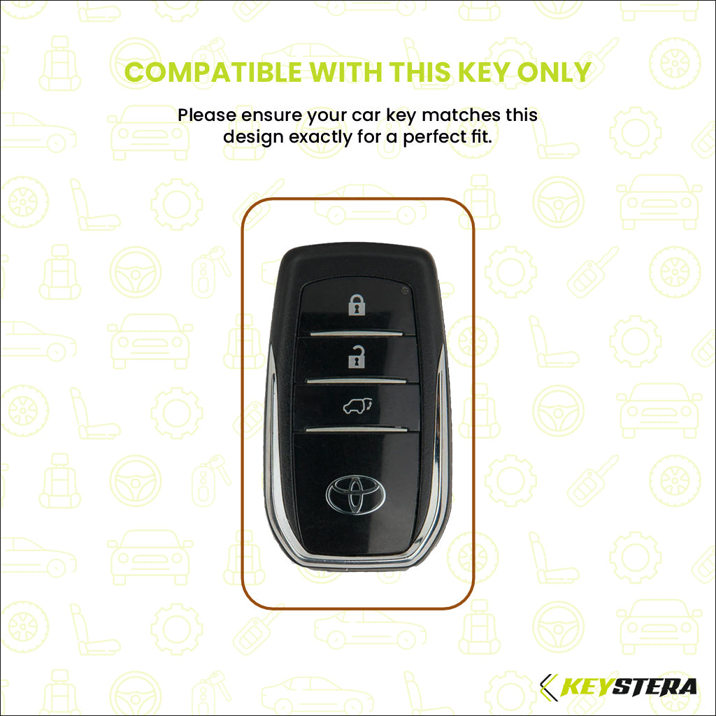Metal Silicone Car Key Cover Compatible For Toyota: Innova Crysta, HyCross, Hilux, Fortuner, Legender, Land Cruiser, Camry (3 button smart key)