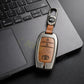 Metal Leather Brown Car Key Cover Compatible For Toyota: Innova Crysta, Innova HyCross, Hilux (2 button smart key)