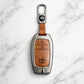 Metal Leather Brown Car Key Cover Compatible For Toyota: Innova Crysta, Innova HyCross, Hilux (2 button smart key)