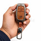 Metal Leather Brown Car Key Cover Compatible For Toyota: Innova Crysta, Innova HyCross, Hilux (2 button smart key)